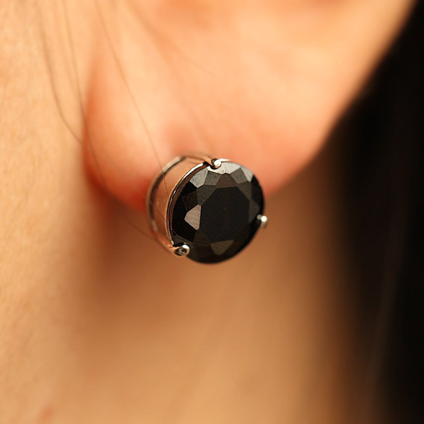 3 Prong Black Cubic Zirconia Stud Earrings