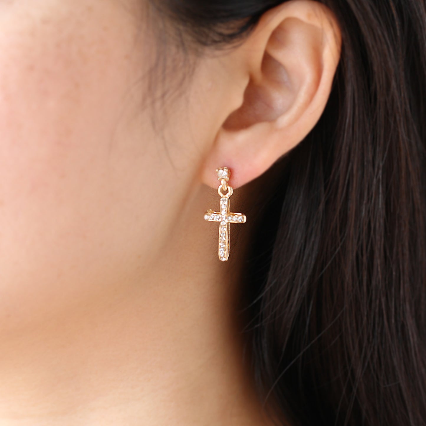 Pave CZ Cross Earrings - 14-kt Gold Filled