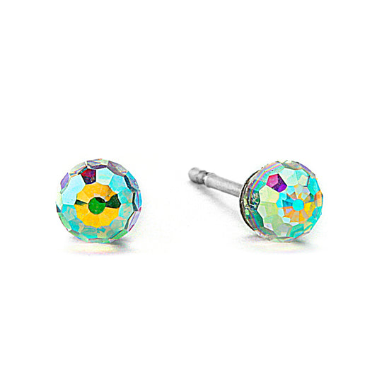 Swarovski Crystal Ball Button Earrings - AB Clear