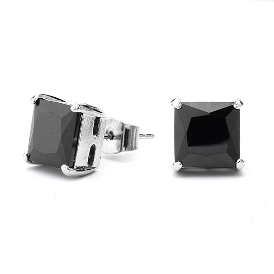 Black Cubic Zirconia Princess-Cut Stud Earring