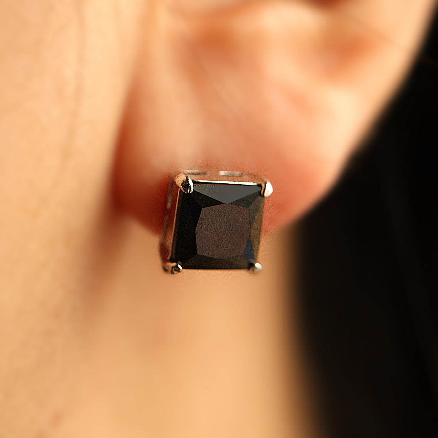 Black Cubic Zirconia Princess-Cut Stud Earring