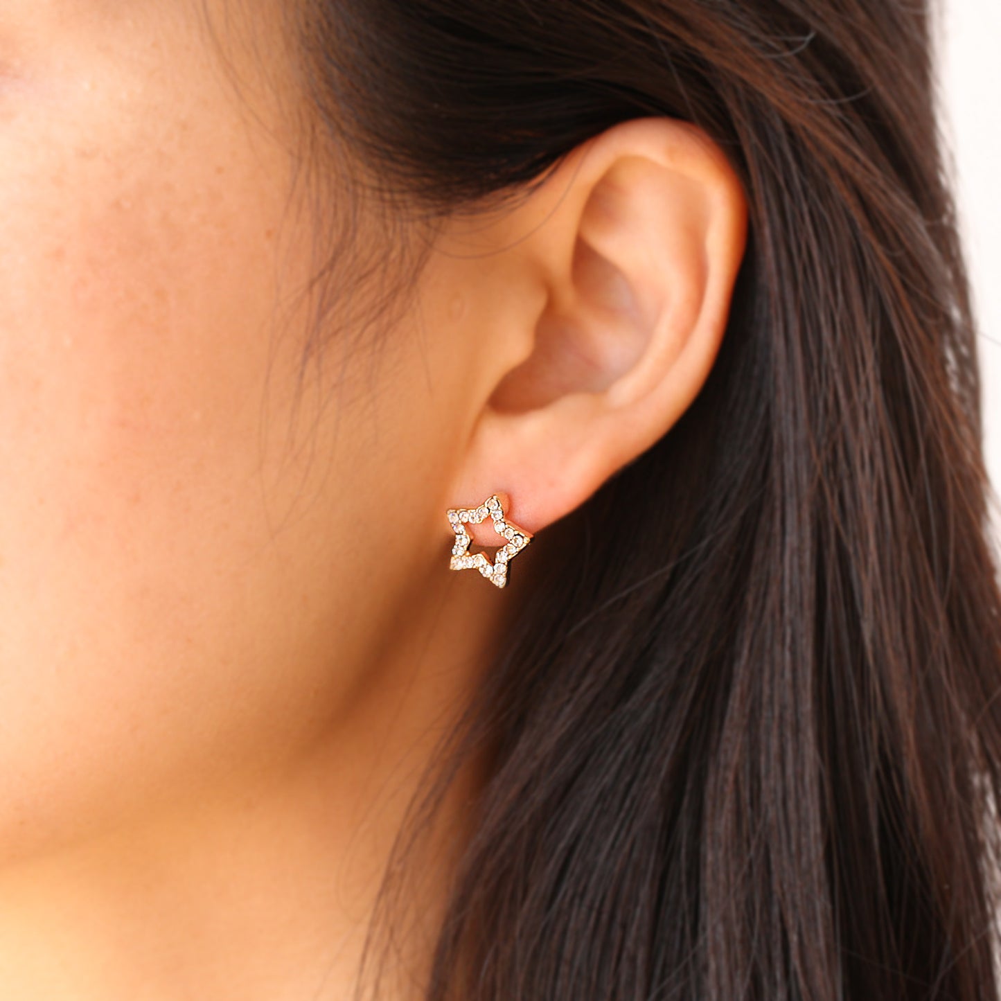 Pave CZ Hollow Star Earrings - 14-kt Gold Filled