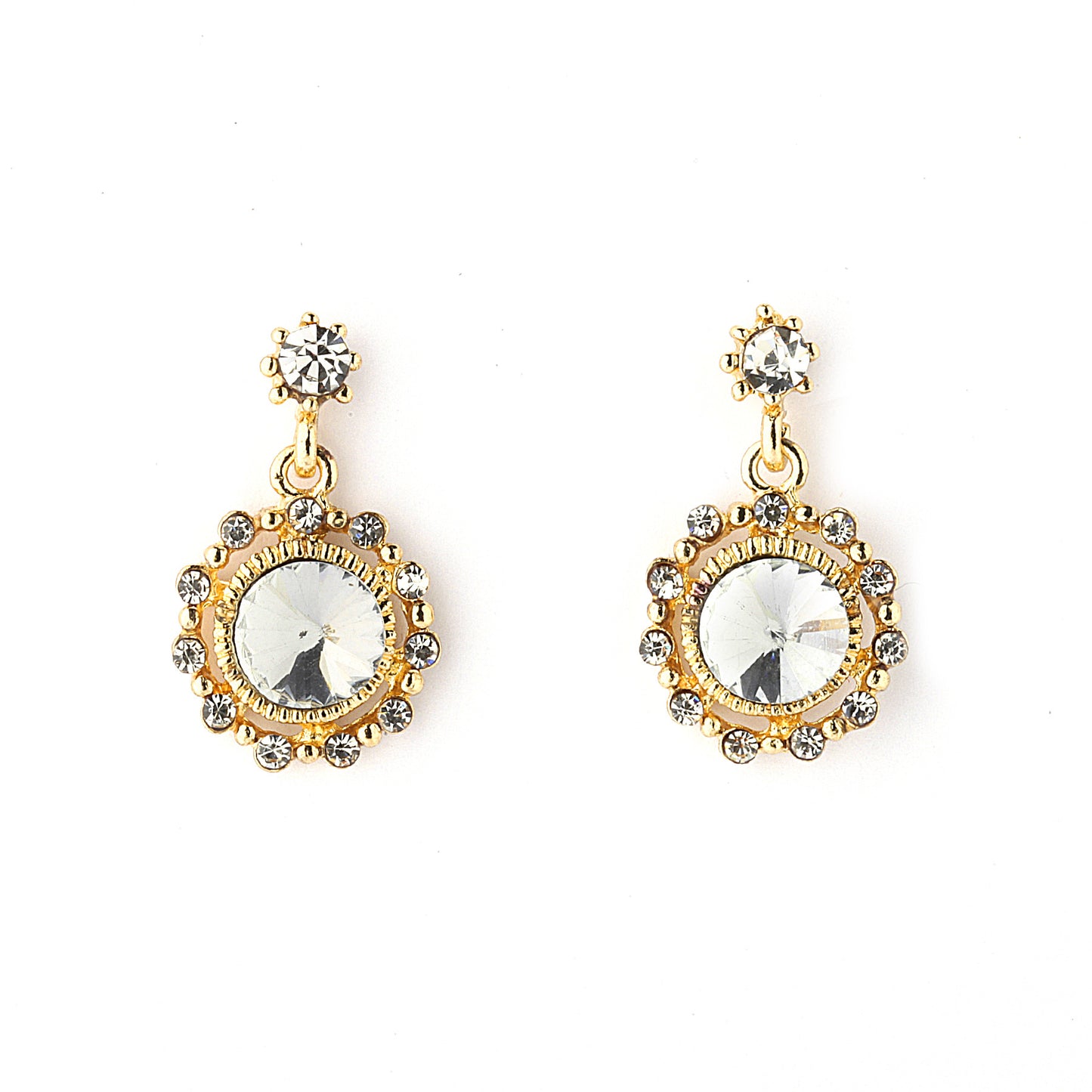 Tailored Crystal Solitaire Gold Drop Earrings
