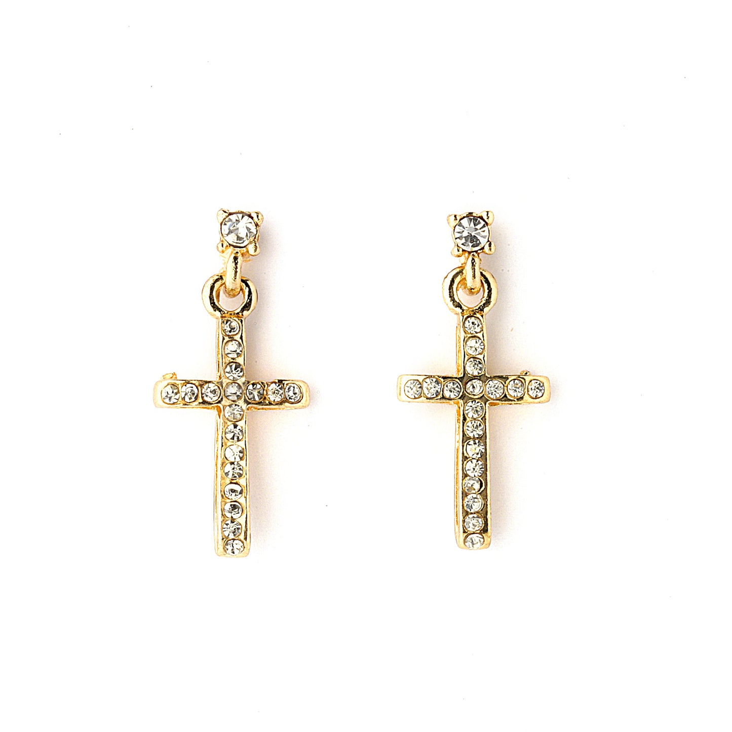 Pave CZ Cross Earrings - 14-kt Gold Filled