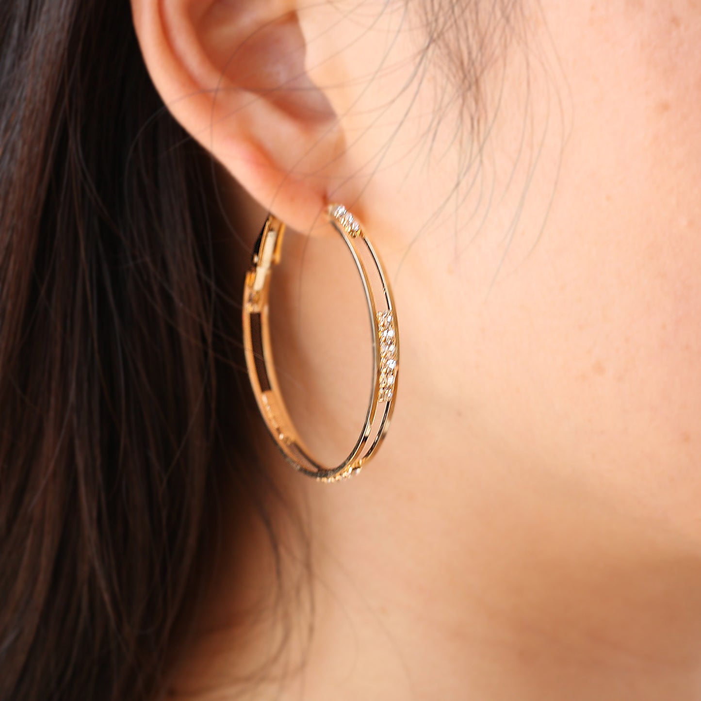 Premium Cubic Zirconia Interval Hoop Earrings - 14K Gold Filled