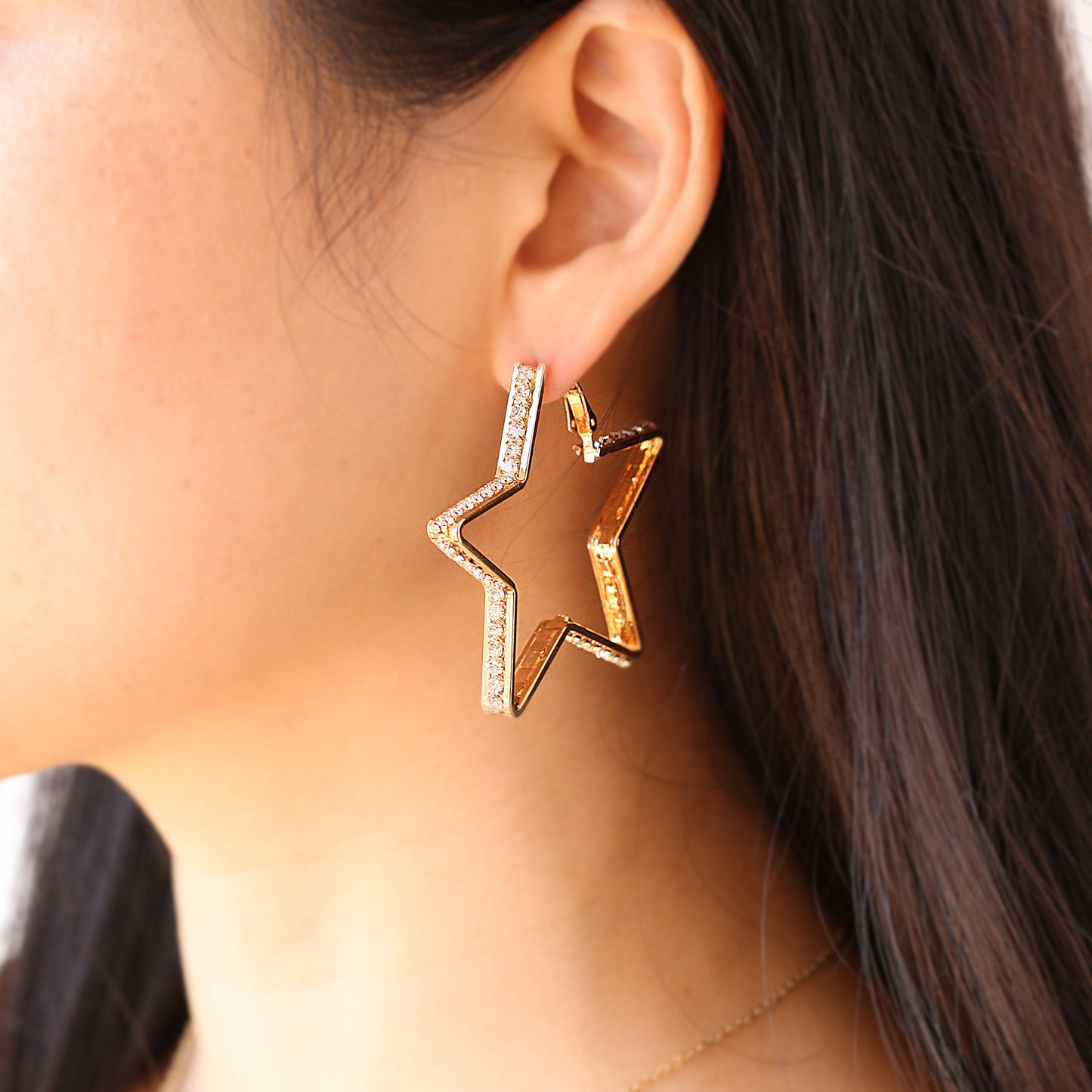Premium Cubic Zirconia Star Hoop Earrings - 14K Gold Filled