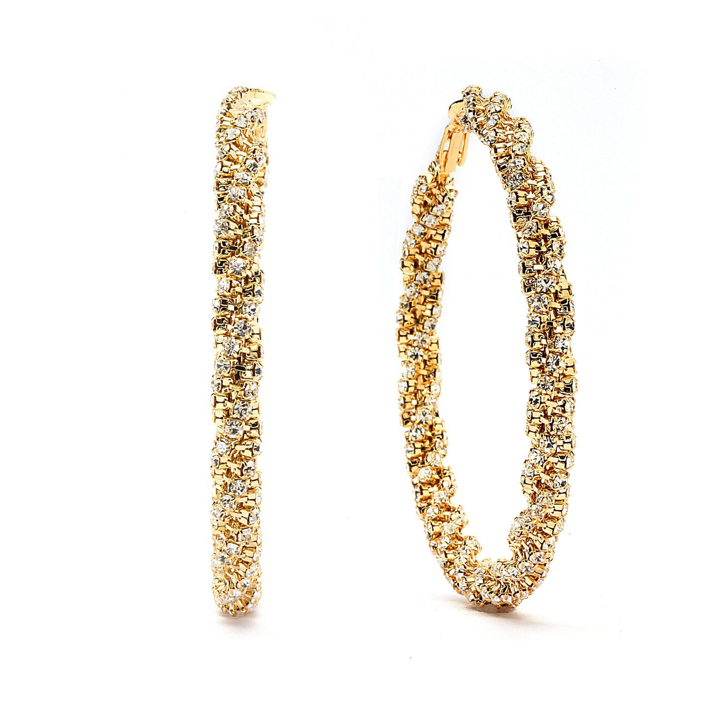 Premium Cubic Zirconia Twisted Hoop Earrings - 14K Gold Filled