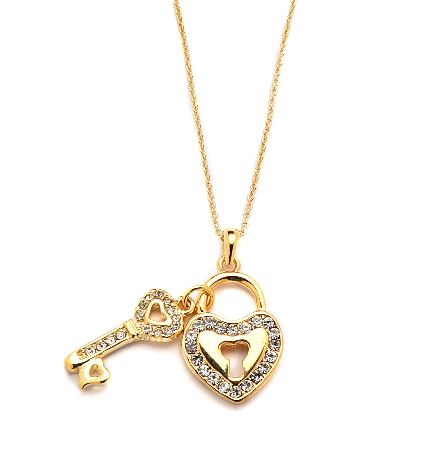 Heart Lock & Key Pendant Necklace with Premium CZ