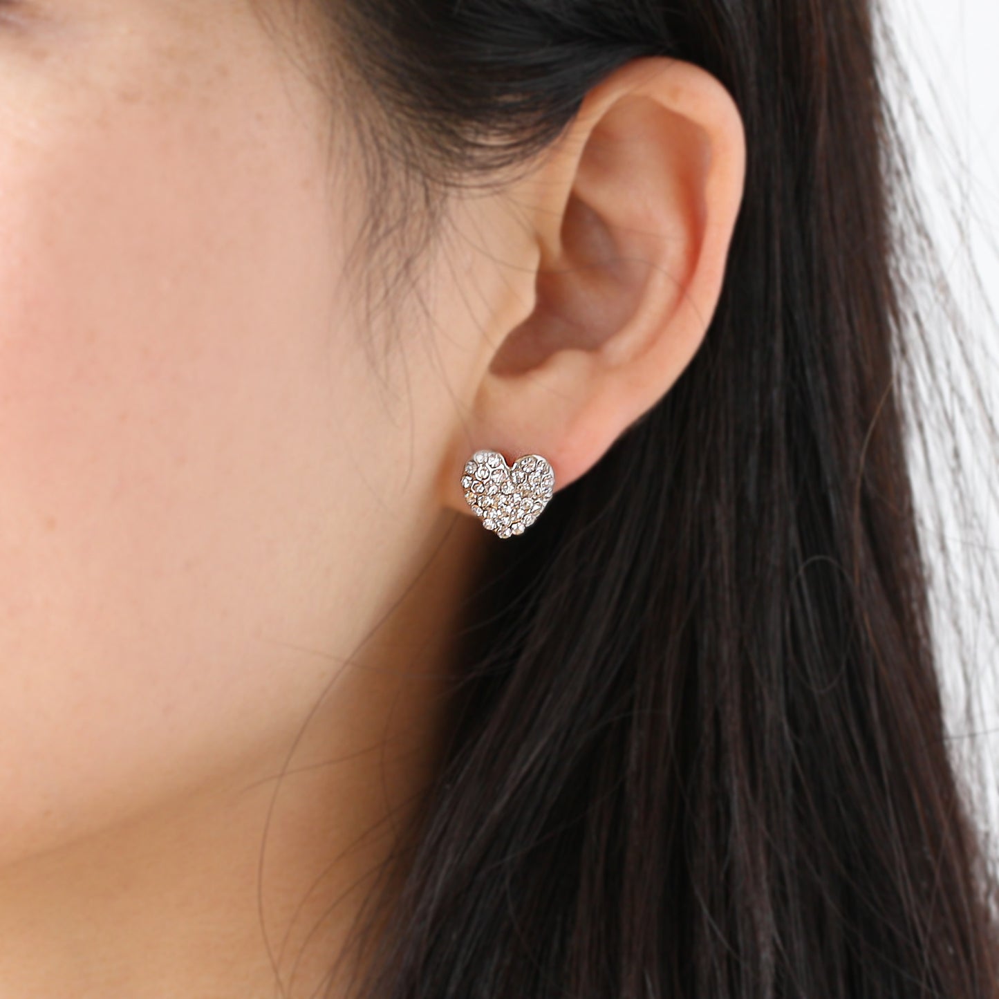 Pave CZ Heart Earrings-Rhodium Plated