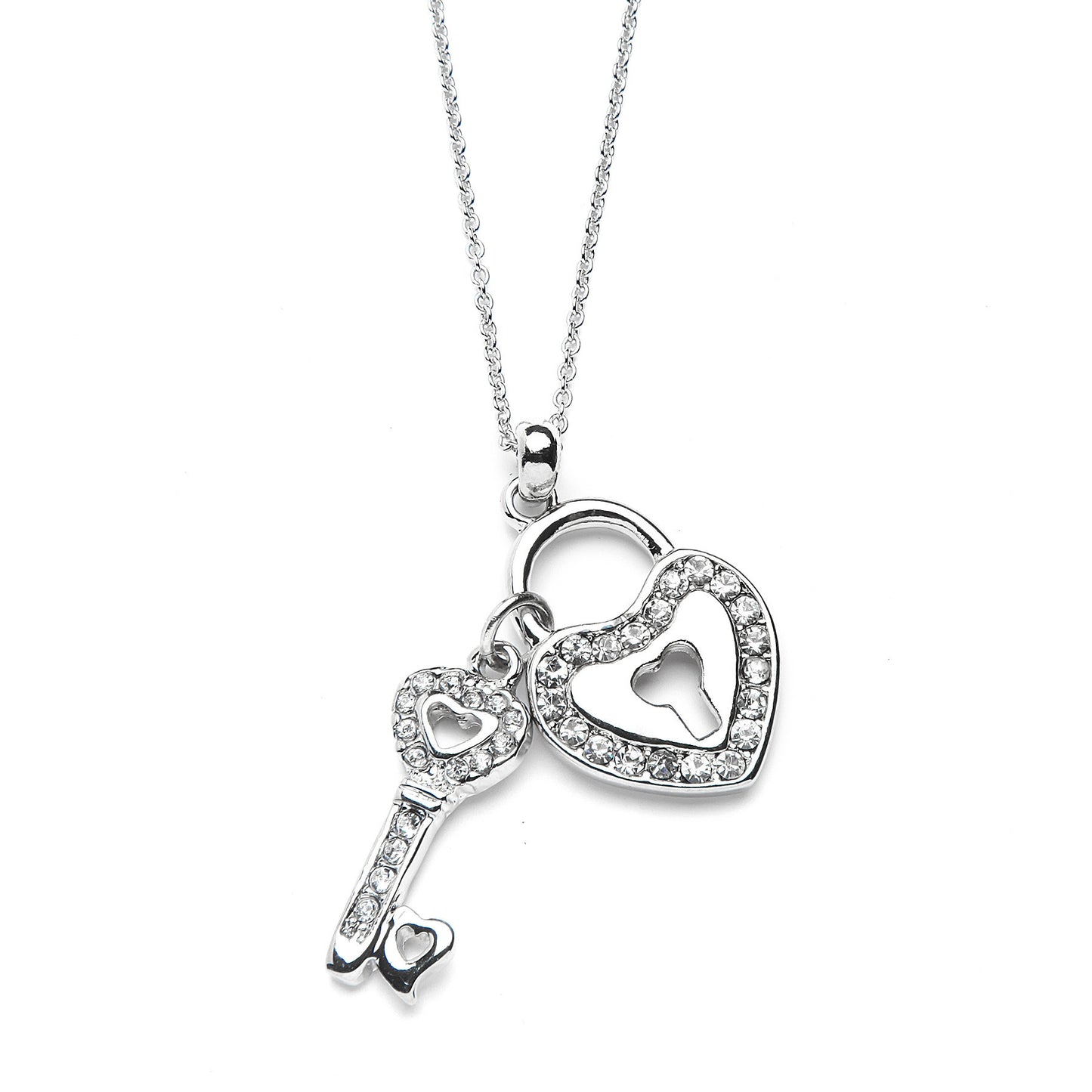 Heart Lock & Key Pendant Necklace with Premium CZ