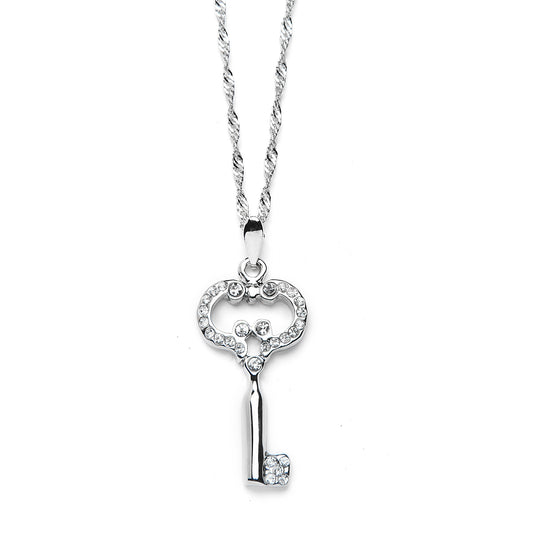 Designer Inspired Heart Key Pendant Necklace with Premium CZ