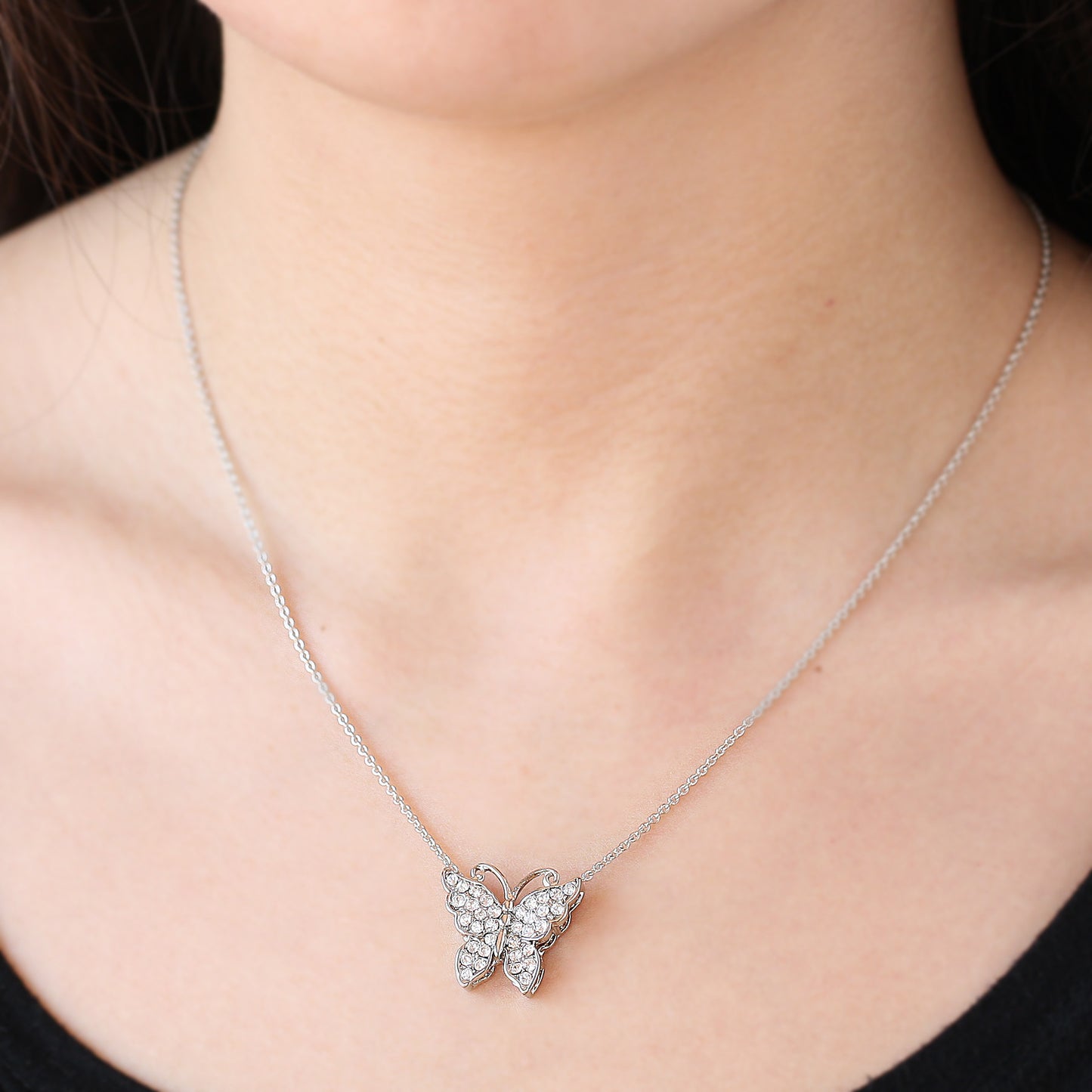 Small Butterfly Pendant Necklace with Premium CZ